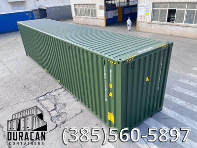 Shipping Container, 40' High Cube, New Single Trip, Storage Box - Dark Green in Color