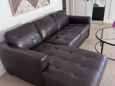 Italsofa Brown Leather Sectional Couch with Ottoman - Tufted Seating
