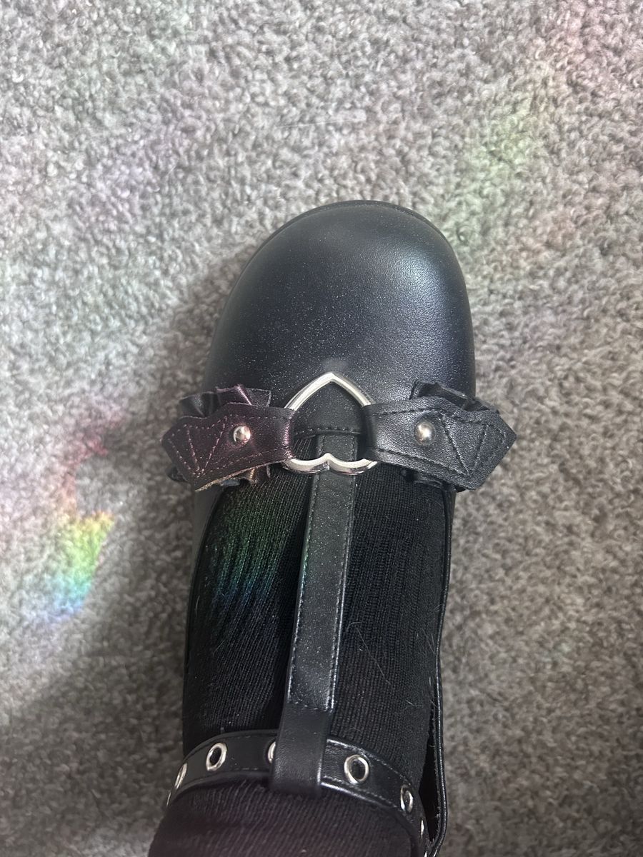Black Platform T-Strap Mary Janes with Heart Ring and Bat wings
