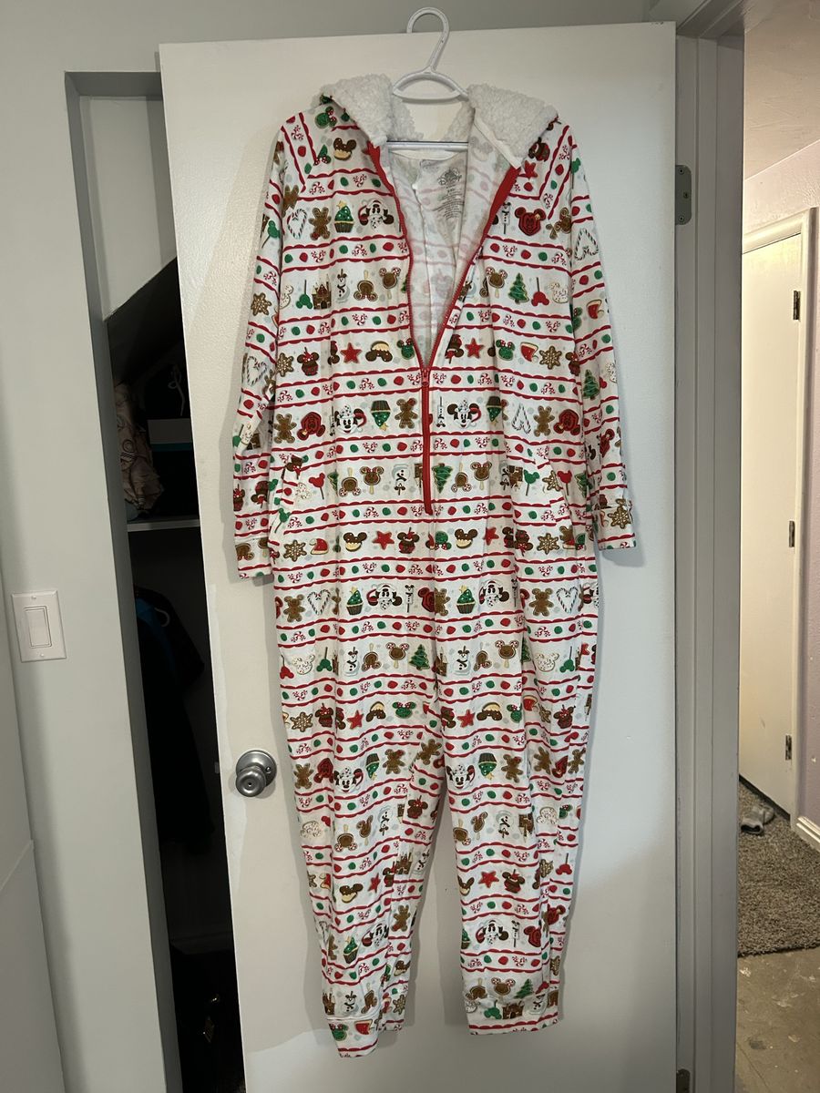 Disney Christmas Holiday Minnie Mouse Ears Hooded Adult One Piece Pajamas XXL