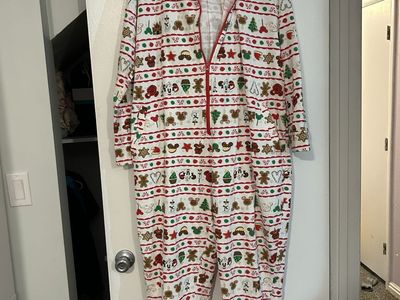 Disney Christmas Holiday Minnie Mouse Ears Hooded Adult One Piece Pajamas XXL