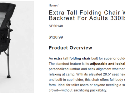 New Redcamp Extra Tall Folding Camp Chair with Adjustable Backrest 330lbs