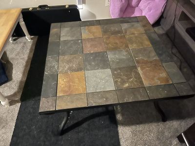 Square Slate Tile Coffee Table with Wrought Iron Base