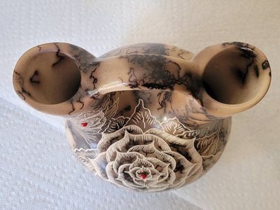 Native American Pottery Wedding Vase – Kinlicheni (Hanna Jay) Horse Hair & Gemstone Inlay