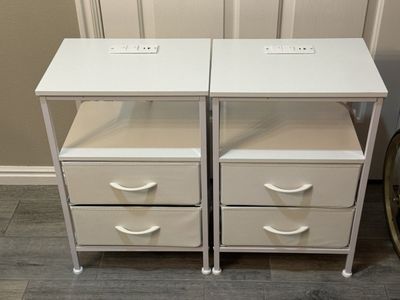 White Nightsands Pair with Charging Station NEW