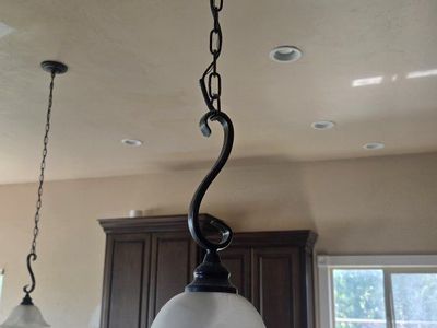 Traditional Bronze Hanging Pendant Light Fixture with Frosted Glass Shade, set of 2