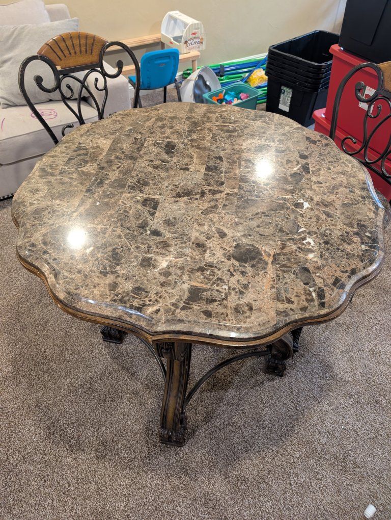 Pub Height Marble Table + 2 Chairs