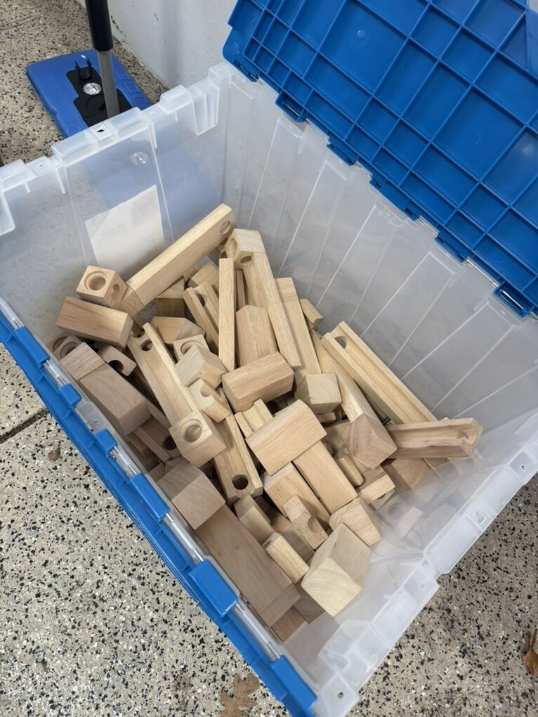 Marbles And Wooden Building Blocks Track