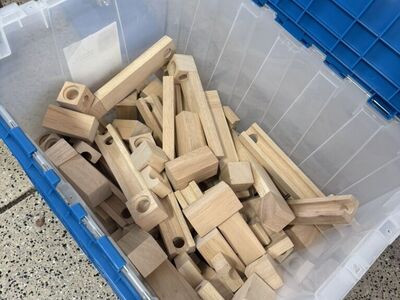 Marbles And Wooden Building Blocks Track