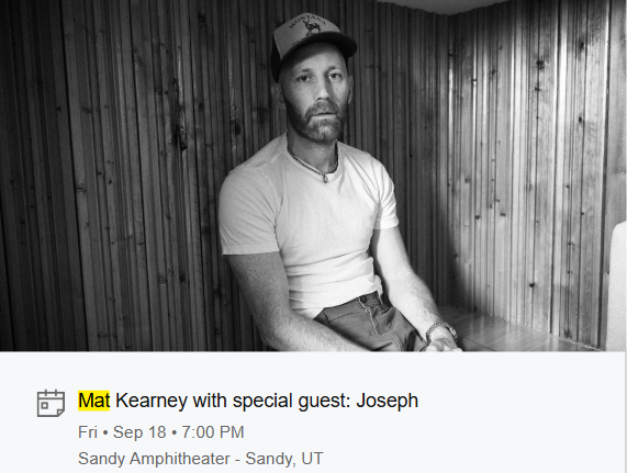 Mat Kearney with special guest: Joseph Concert Ticket - Fri Sep 18