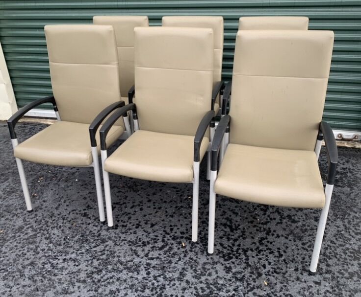 6 TAN LEATHER HIGH BACK CHAIRS