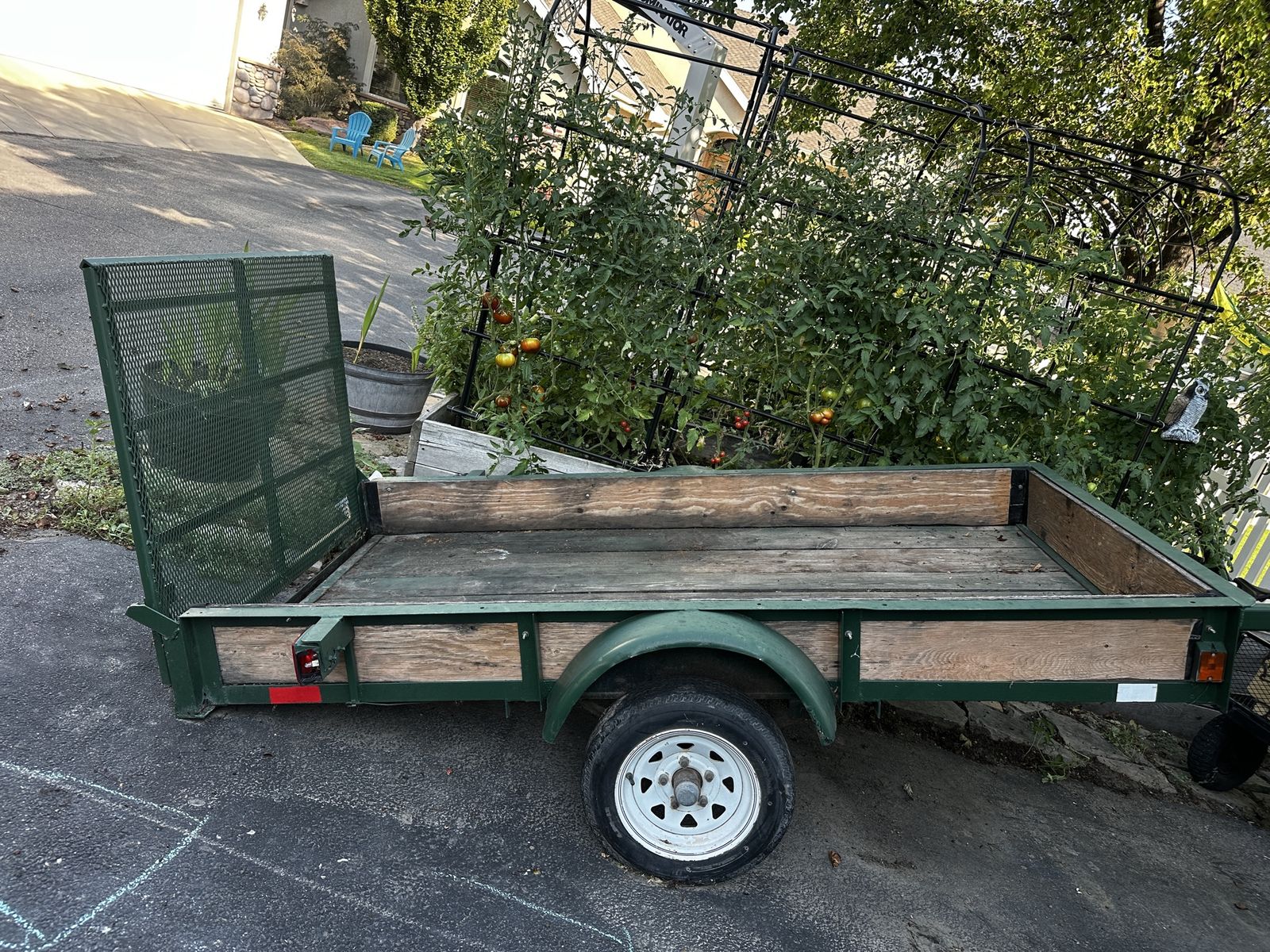 Custom Single Axle Utility Trailer - Green Metal Frame with Wooden Sides