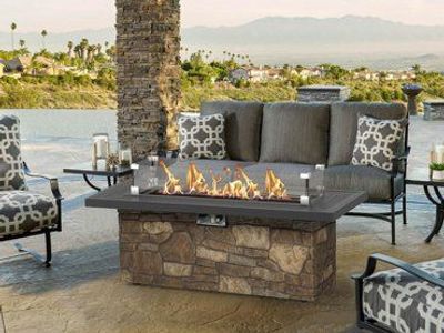 Colchester Outdoor Fire Pit Table - 65,000 BTU, Propane, Stone Texture, Cover Inc.