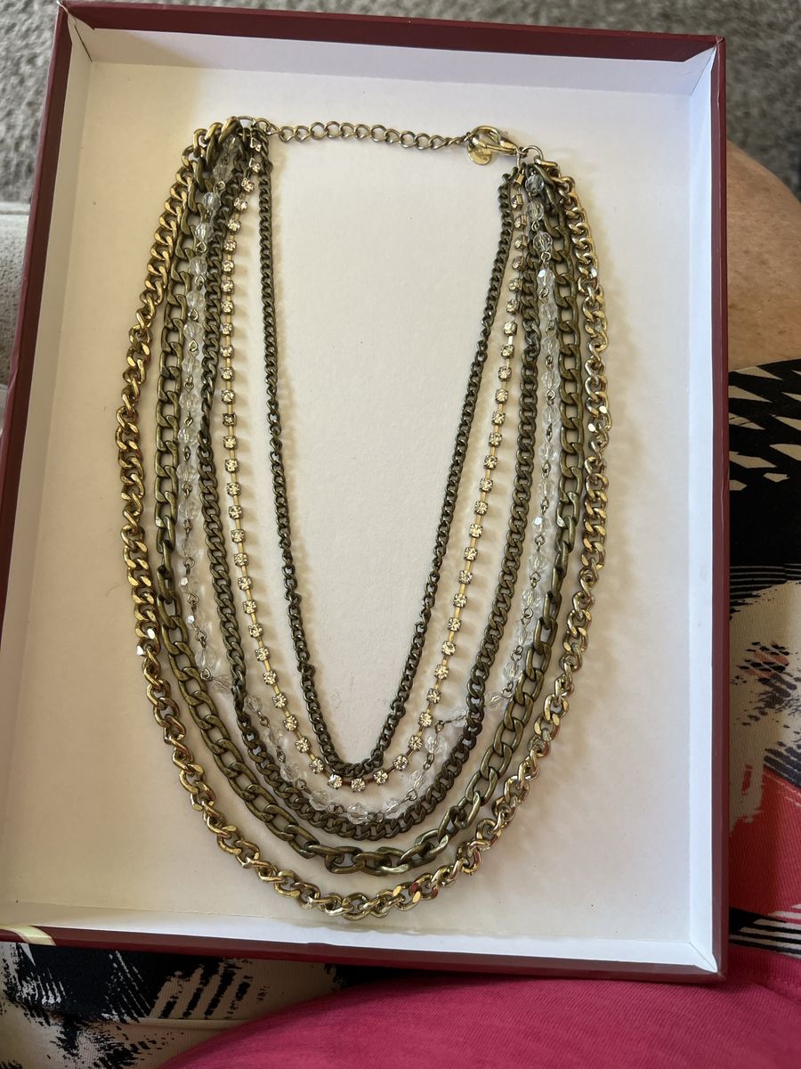 Icing Chic Multi-Strand Layered Statement Necklace - Gold, Gunmetal, and Rhinestone Chains