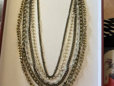 Icing Chic Multi-Strand Layered Statement Necklace - Gold, Gunmetal, and Rhinestone Chains