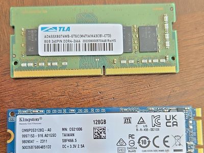 set of TLA 8GB DDR4-2666 SODIMM RAM Kingston 128GB SATA M.2 SSD