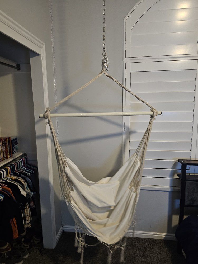 White Hanging Rope Hammock Chair Swing