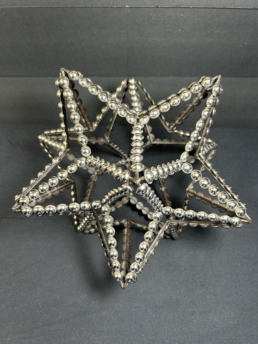 3-D 12 point Star Sculpture Silver Metal Studs on Black Metal Frame Geometic