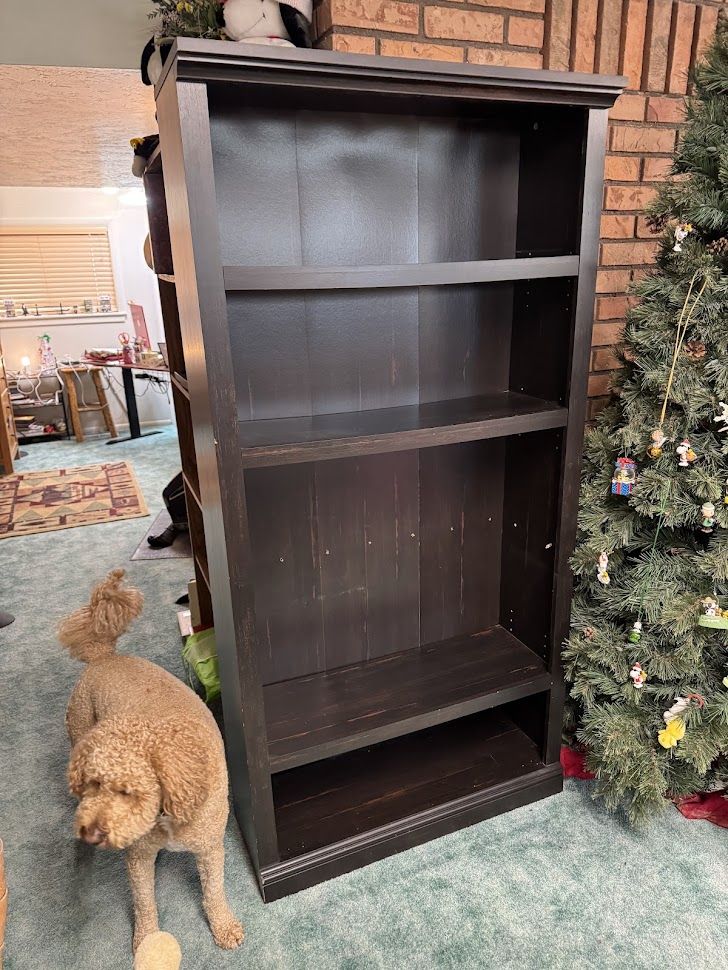 Dark Wood Finish Tall Bookshelf with Adjustable Shelves