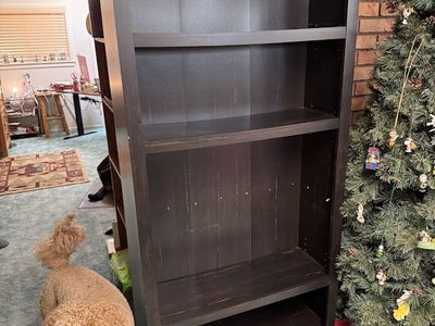 Dark Wood Finish Tall Bookshelf with Adjustable Shelves