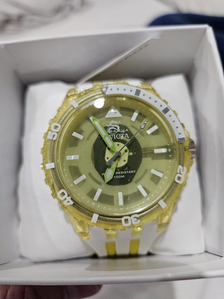 Invicta Subaqua Men's Watch 69451 - 44mm Yellow Transparent Case, White/Yellow Silicone Strap