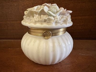 Vintage Trinket Box w/ Hinged Flower Lid