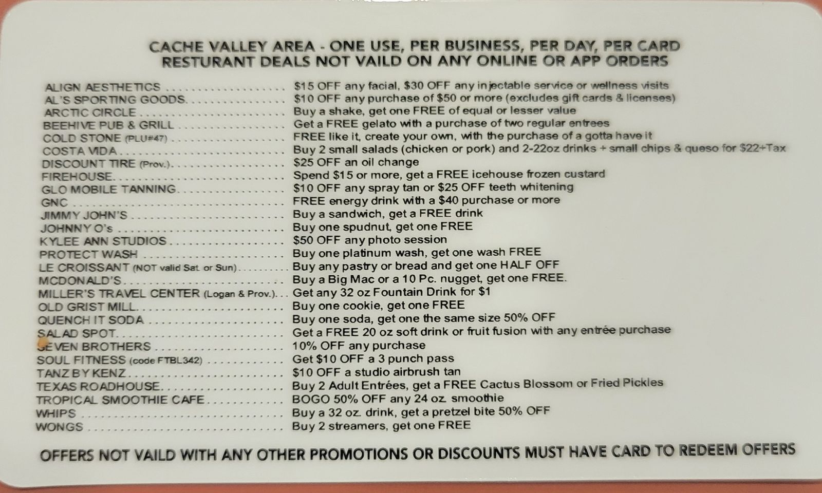Ridgeline Football Team Discount Card - Cache Valley Deals, Expires 7/31/2027
