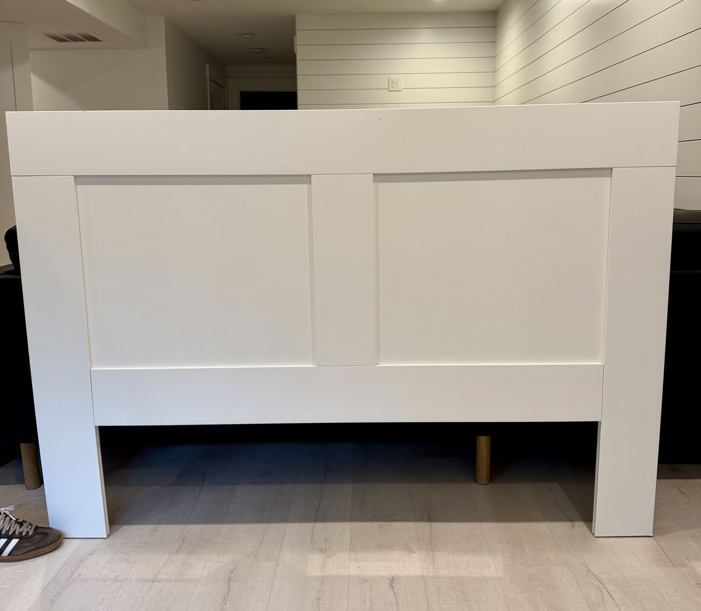 IKEA white storage headboard. Queen size