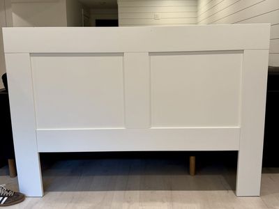 IKEA white storage headboard. Queen size