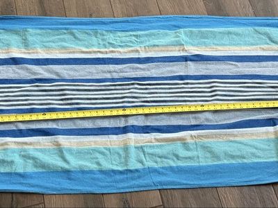Blue Striped Fabric Hammock with Rope Loop Ends