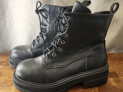 Black Lace-Up Boots with Zipper (New)