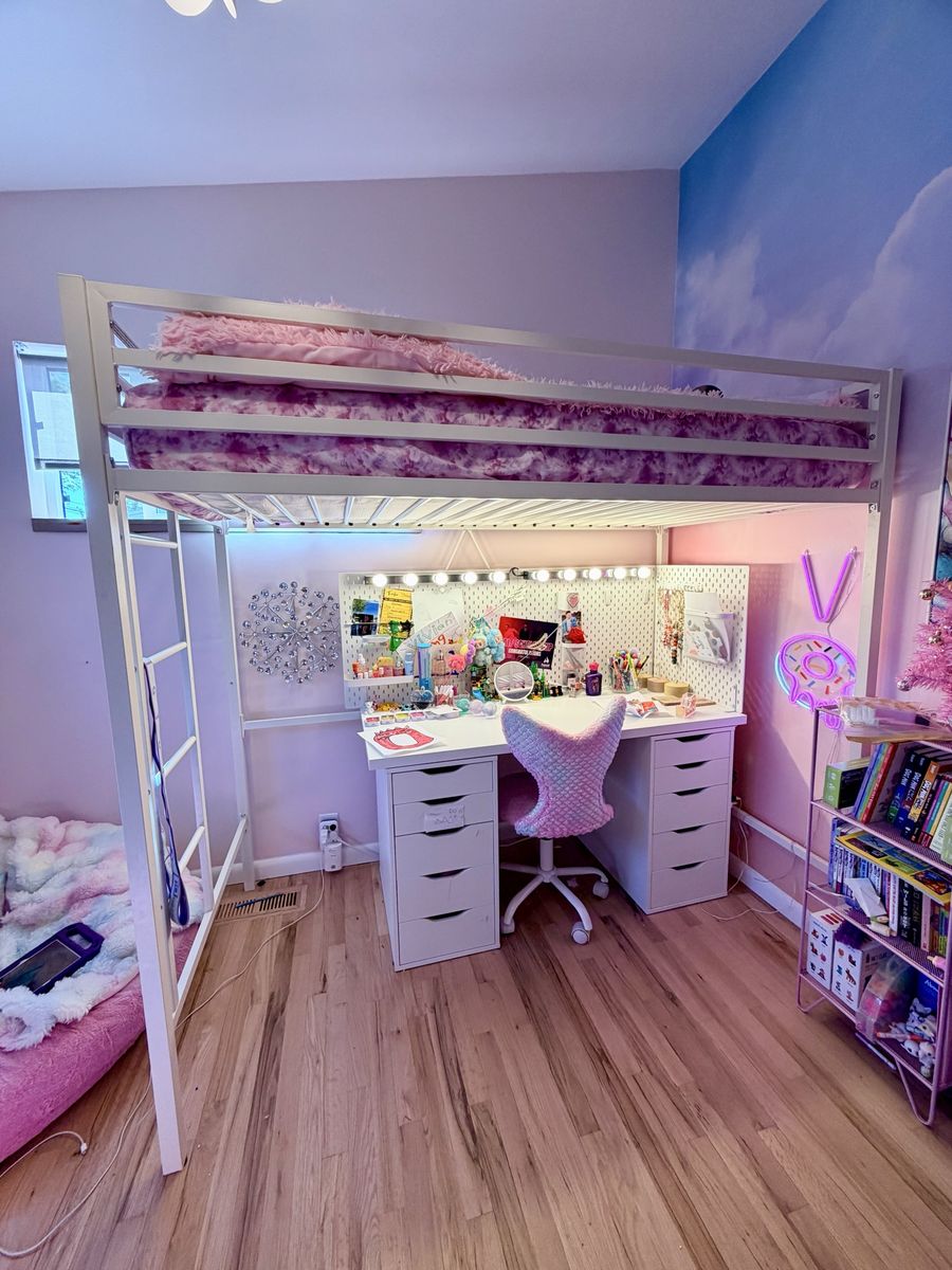 White Metal Loft Twin Frame & Bed