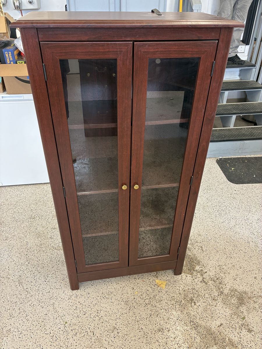 Cherry Wood Glass Door Display Cabinet Bookshelf