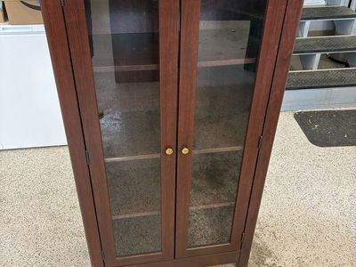 Cherry Wood Glass Door Display Cabinet Bookshelf