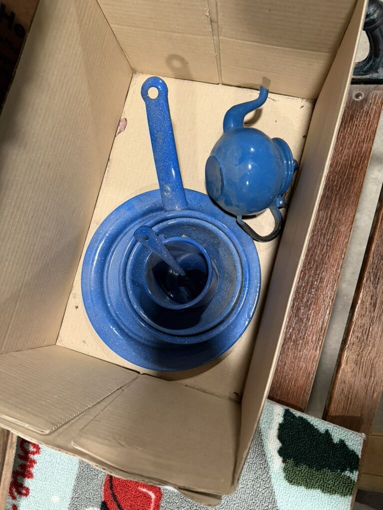 vintage Blue enamelware kitchen Set