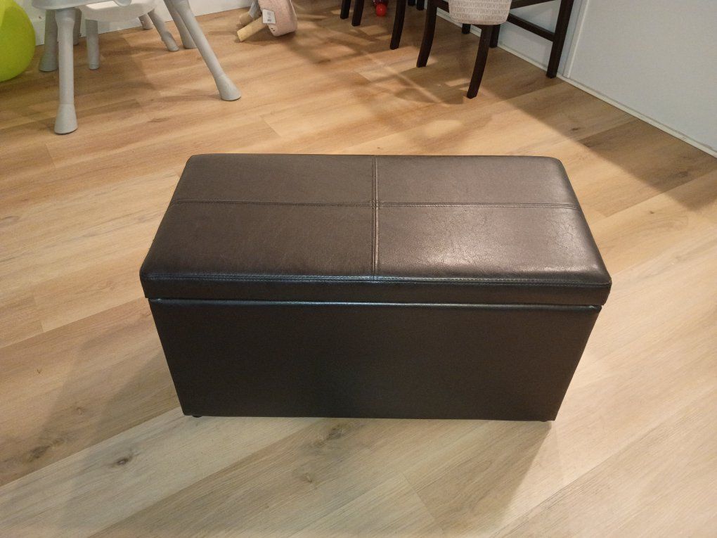 30" Hinged Storage Ottoman, Black Faux Leather