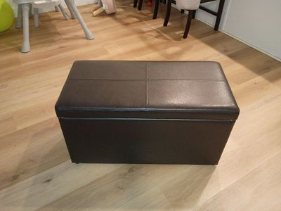 30" Hinged Storage Ottoman, Black Faux Leather