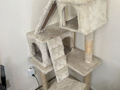 Used Multi-Level Cat Tree Tower with Scratching Posts and Condos - Beige