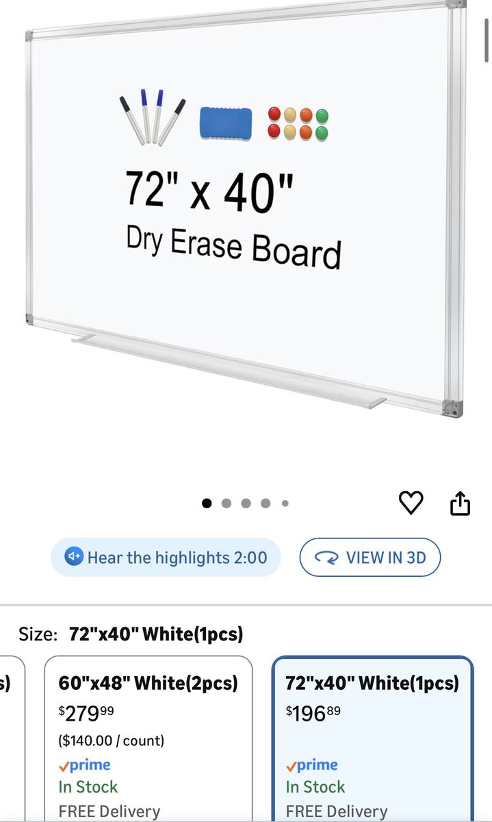 Magnetic Whiteboard 72" X 40"