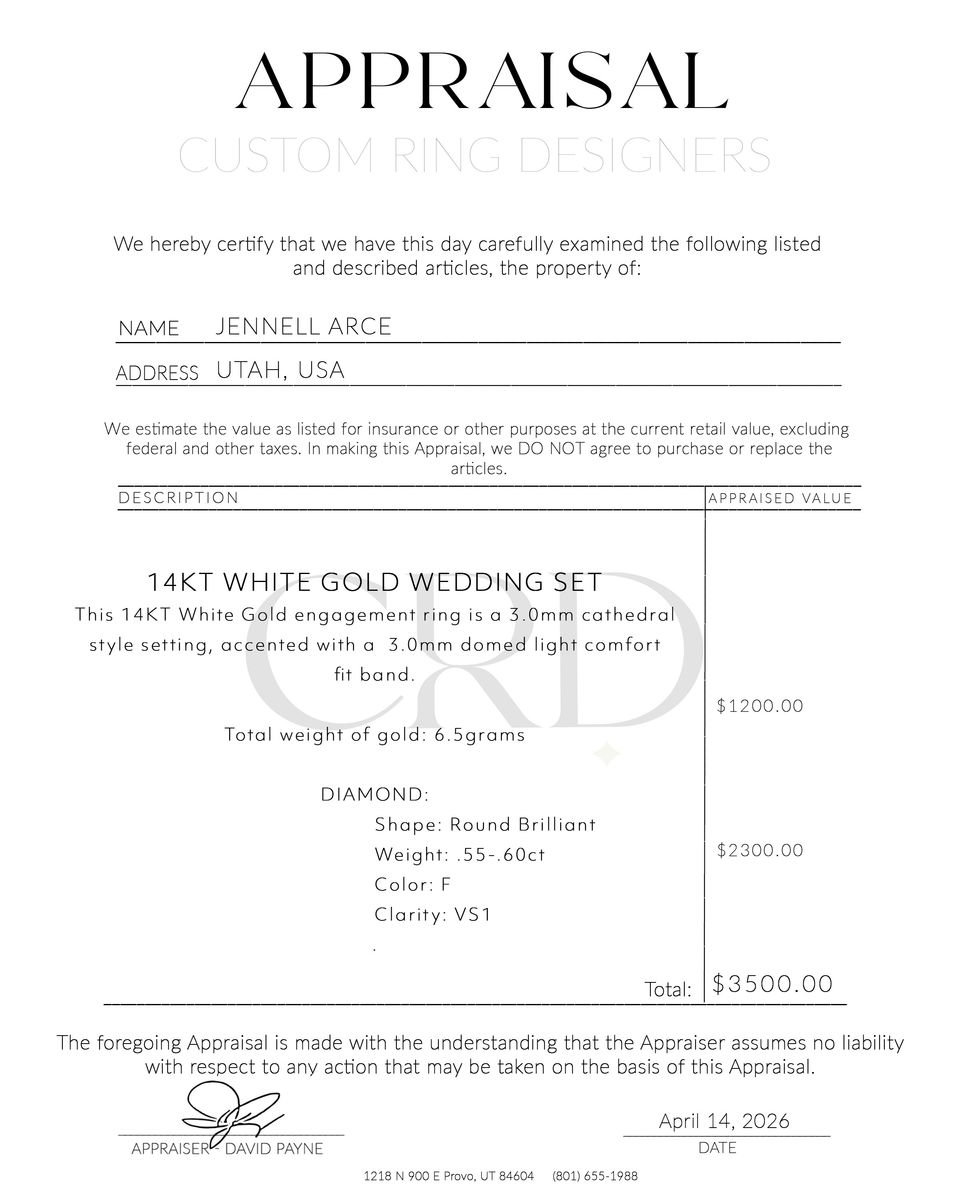 14KT white gold wedding ring set.