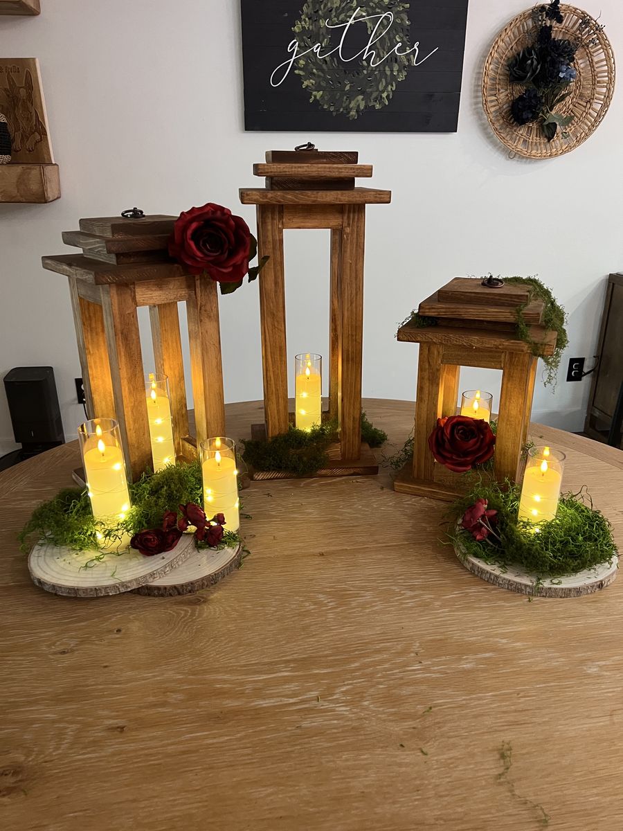 Rustic Wooden Lantern Set with LED Candles