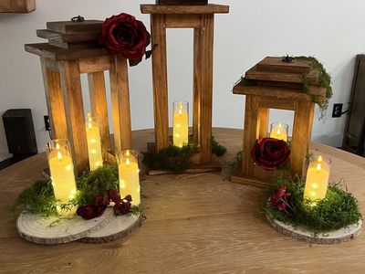 Rustic Wooden Lantern Set with LED Candles