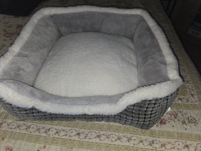 Plush Gray and White Bolster Pet Bed