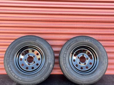 New Set of 2 Hi Run ST 175/80 R 13 Trailer Tires Mounted on New Black Mod Wheels 5 on 4.5