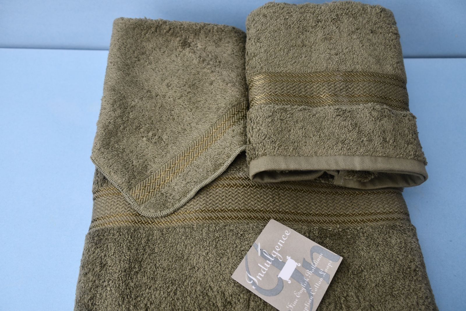 NEW 3 PIECE EGYPTAIN COTTON TOWEL SET ~ KHAKI ~ EX LARGE BATH, HAND & WASHCLOTH ~ QUALITY ~ VERY NICE!