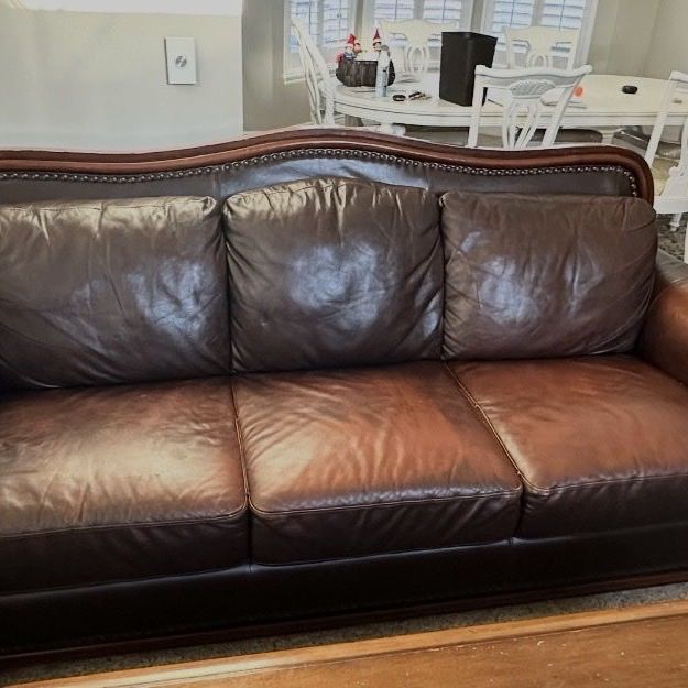 Brown Leather Couch with Nailhead Trim - Classic Style