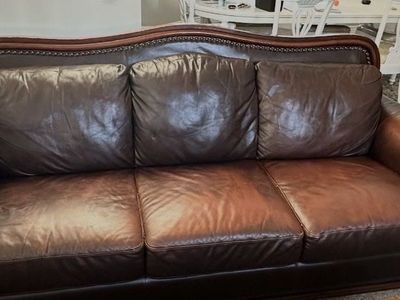Brown Leather Couch with Nailhead Trim - Classic Style