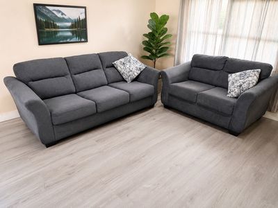 Comfortable Gray Fabric Sofa and Loveseat Set