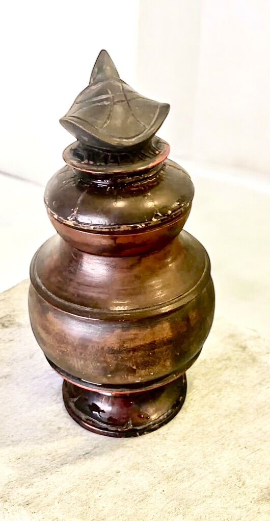 Treen Box Wood Carved Bulbous Container