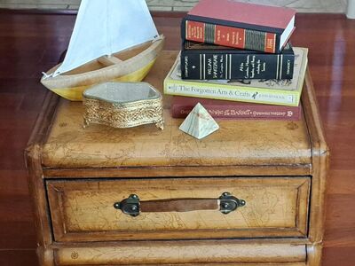 Leather-Clad World Map Campaign Style Drawer Chests End Table Night Stand